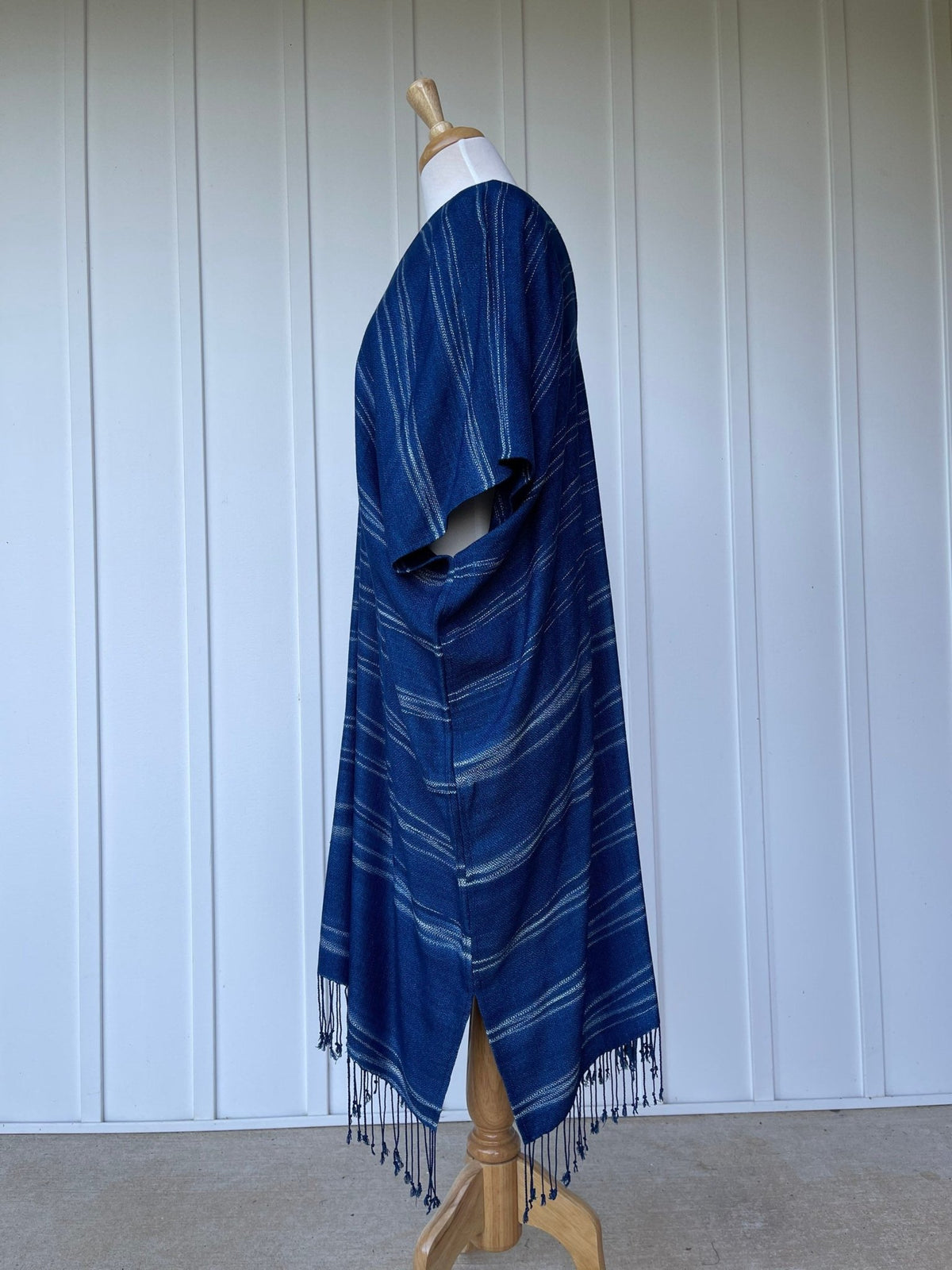 MALA handworks  Ikat Hand Woven Pattern Kaftan in Indigo Blue with White and Organic Dye