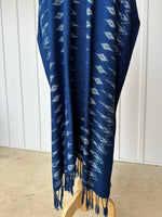 MALA handworks  Ikat Hand Woven Pattern Kaftan in Indigo Blue with White and Pink Organic Dye