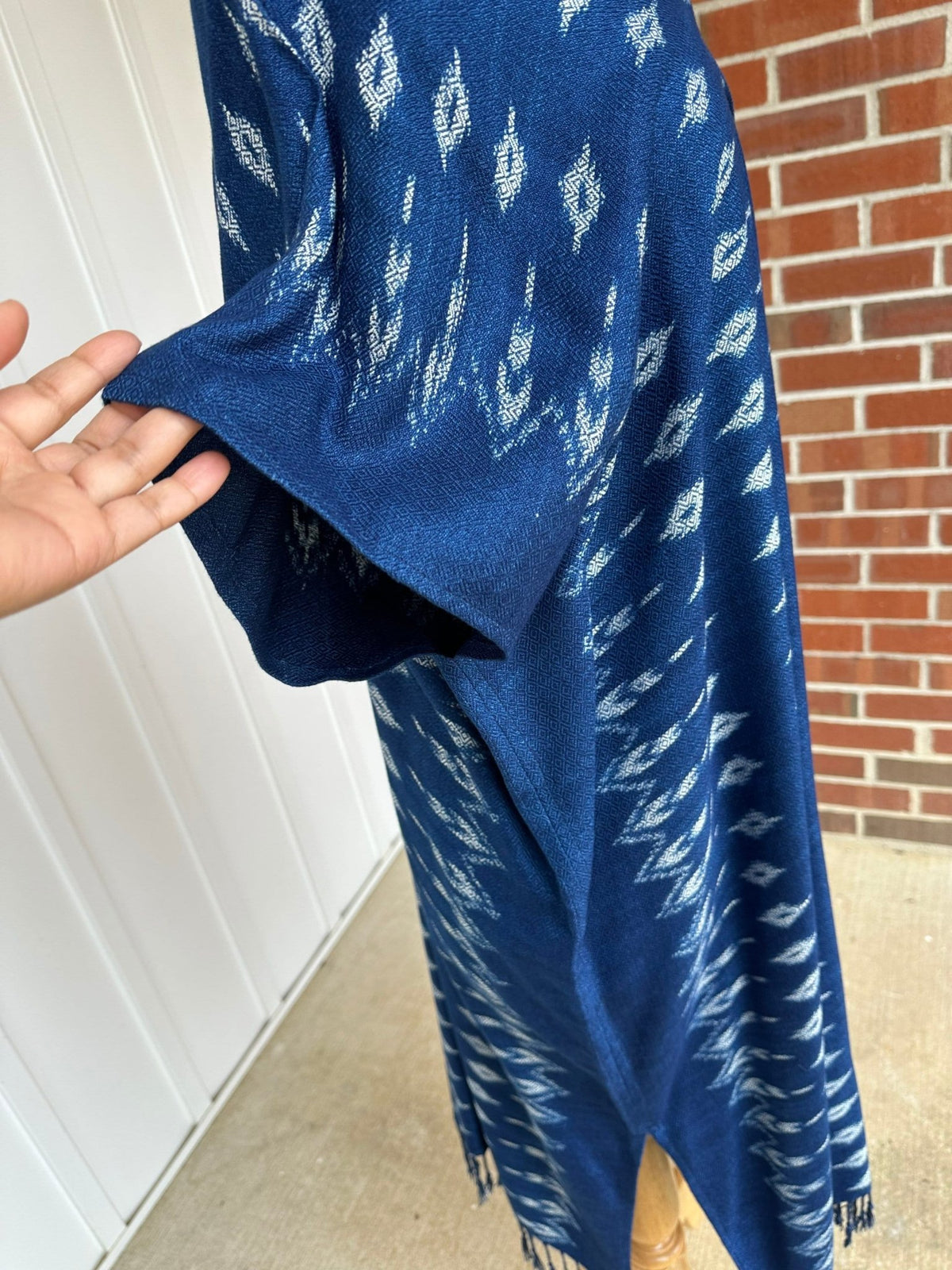 MALA handworks  Ikat Hand Woven Pattern Kaftan in Indigo Blue with White and Pink Organic Dye