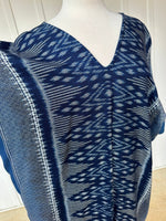 MALA handworks  Ikat Hand Woven Pattern Kaftan in Indigo Blue with White and Pink Organic Dye