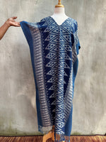 MALA handworks  Ikat Hand Woven Pattern Kaftan in Indigo Blue with White
