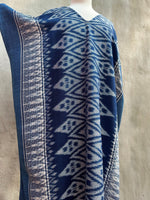 MALA handworks  Ikat Hand Woven Pattern Kaftan in Indigo Blue with White