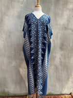 MALA handworks  Ikat Hand Woven Pattern Kaftan in Indigo Blue with White