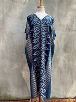 MALA handworks  Ikat Hand Woven Pattern Kaftan in Indigo Blue with White