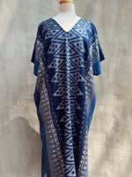 MALA handworks  Ikat Hand Woven Pattern Kaftan in Indigo Blue with White