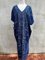 MALA handworks  Ikat Hand Woven Pattern Kaftan in Indigo Blue with White
