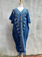 MALA handworks  Ikat Hand Woven Pattern Kaftan in Indigo Blue with White