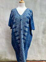 MALA handworks  Ikat Hand Woven Pattern Kaftan in Indigo Blue with White