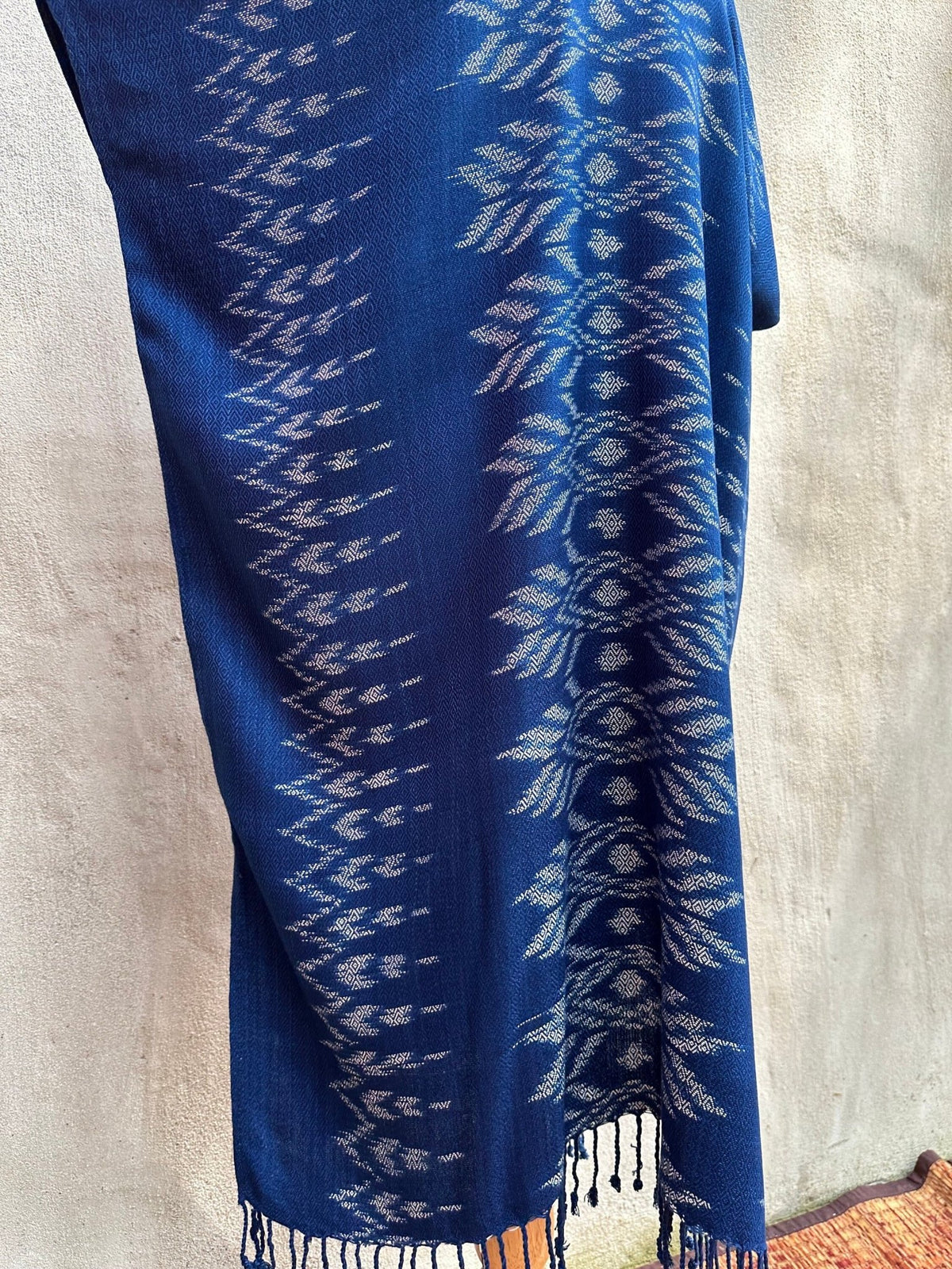 MALA handworks  Ikat Hand Woven Pattern Kaftan in Indigo Blue with White