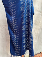 MALA handworks  Ikat Hand Woven Pattern Kaftan in Indigo Blue with White