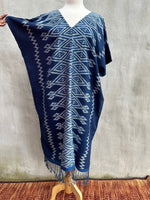 MALA handworks  Ikat Hand Woven Pattern Kaftan in Indigo Blue with White