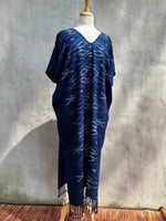 MALA handworks  Ikat Hand Woven Pattern Kaftan in Indigo Blue with White
