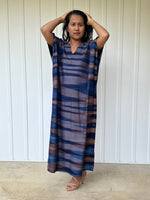 MALA handworks Ikat Hand Woven Pattern Kaftan in Indigo Blue