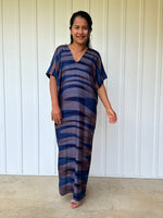 MALA handworks Ikat Hand Woven Pattern Kaftan in Indigo Blue