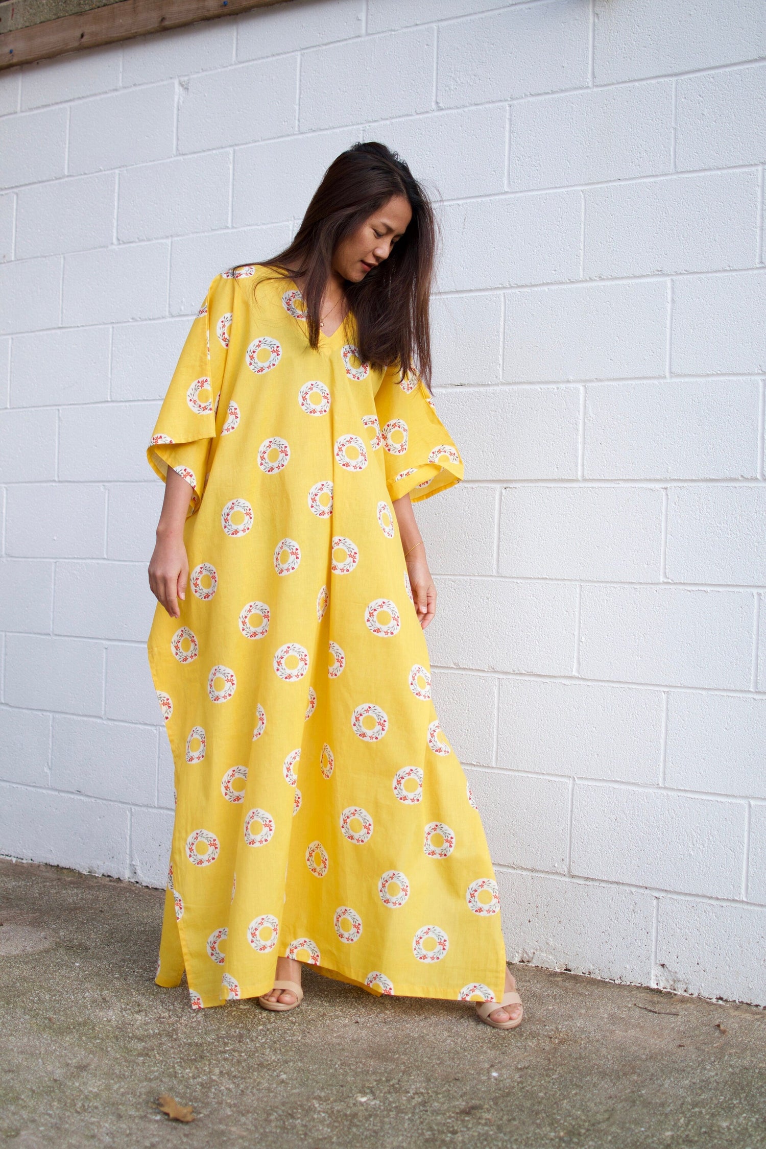 Evelyn Cotton Kaftan in Golden Block Print