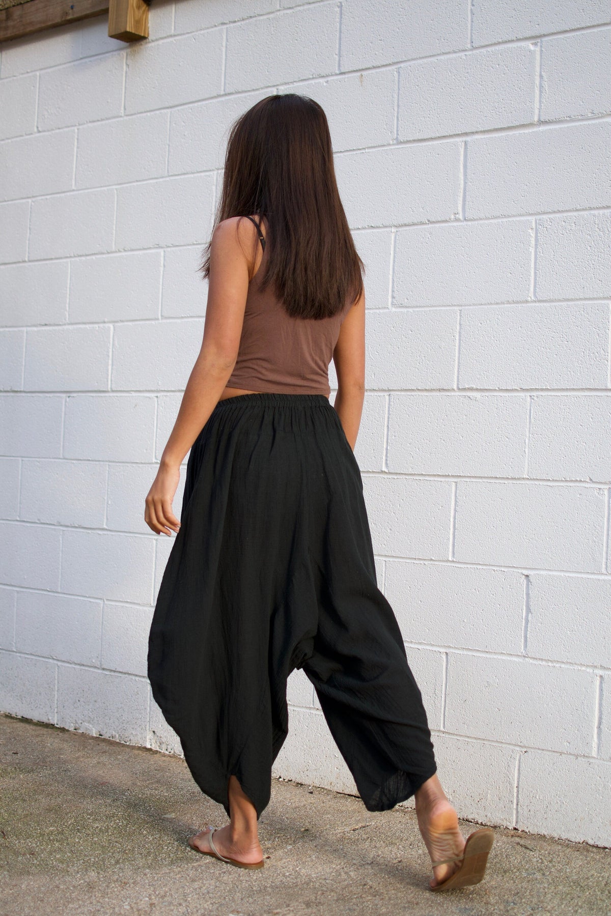 Daisy Cotton Harem Pants in Black