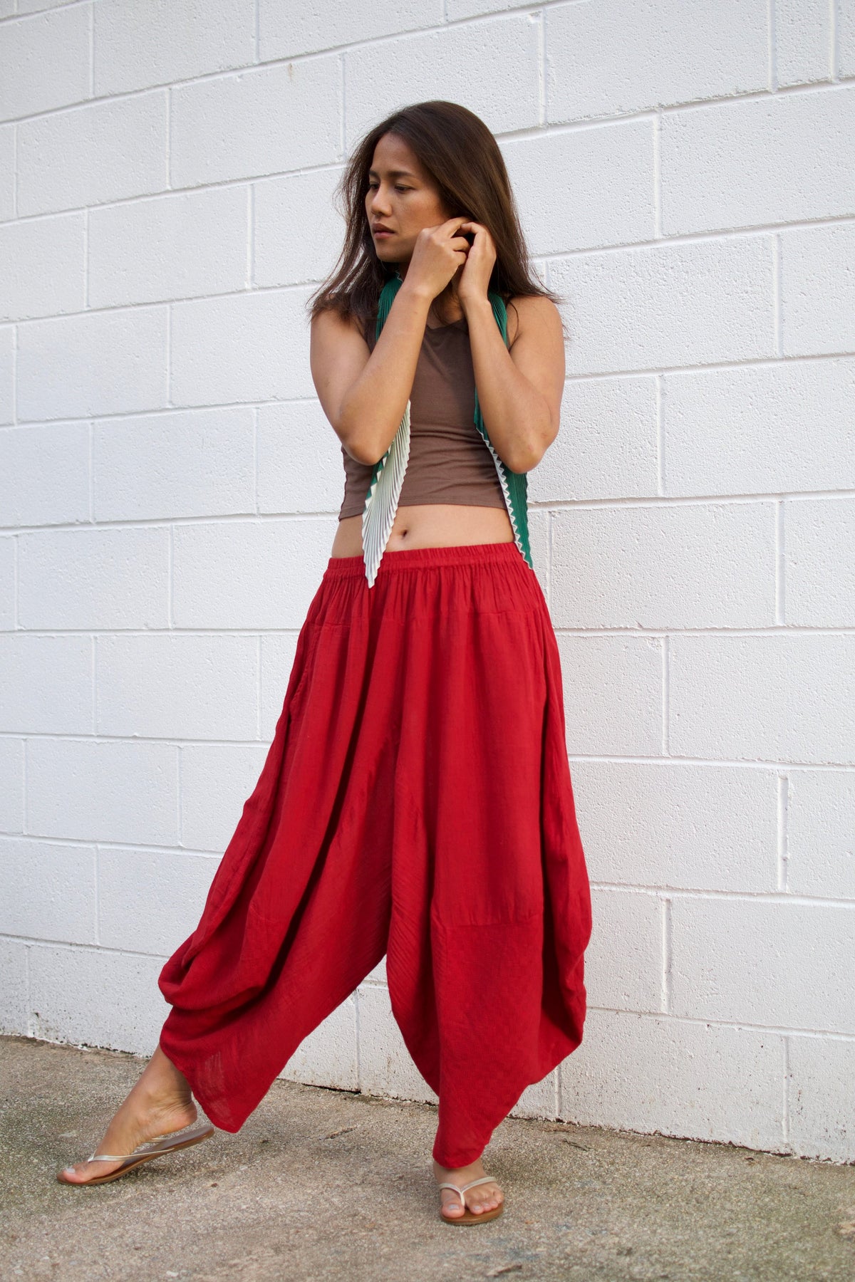 Daisy Cotton Harem Pants in Cherry