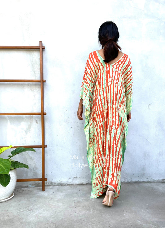 Nora Kaftan in Orange and Green Tie Dye