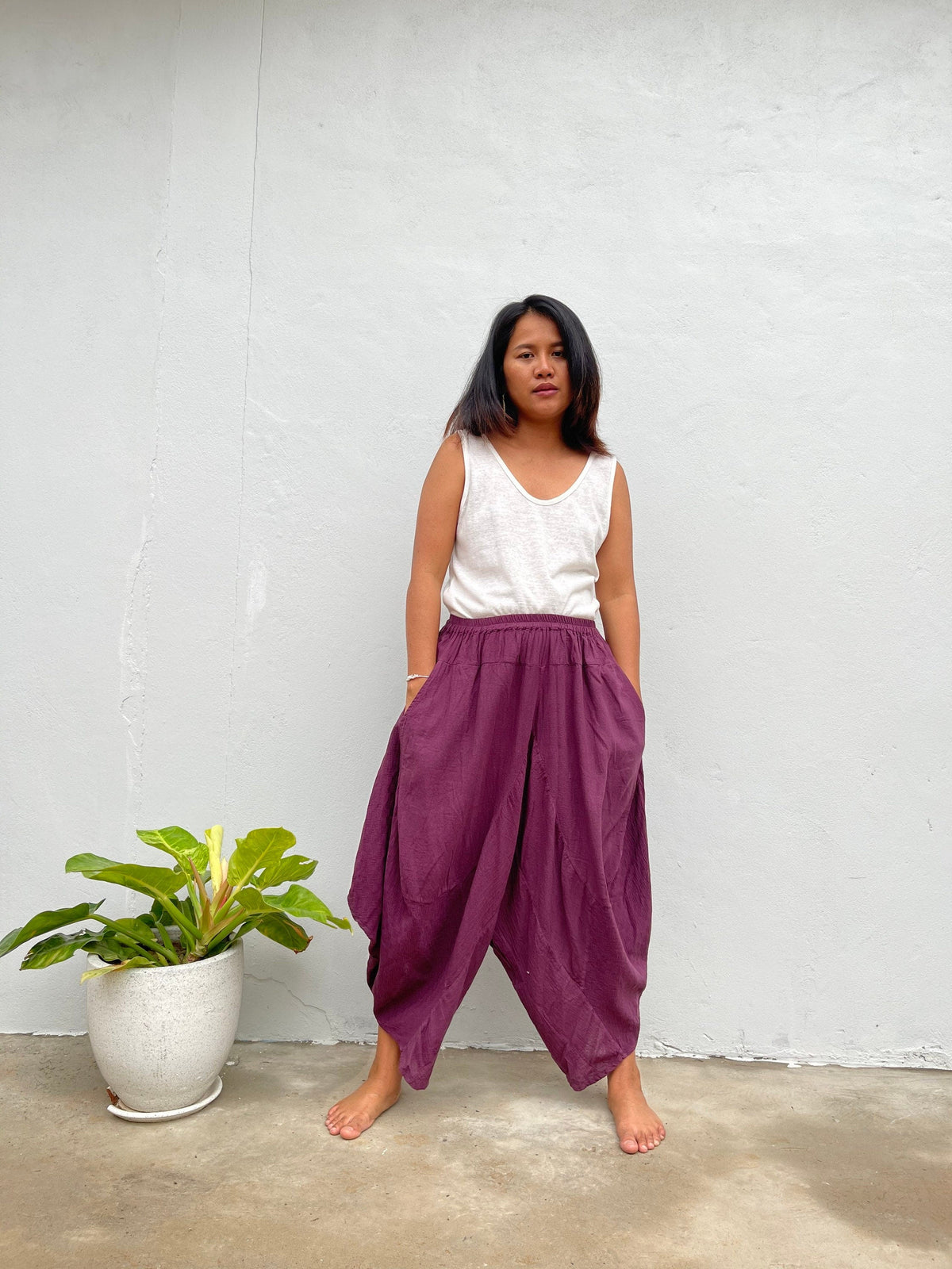 Daisy Cotton Harem Pants in Plum