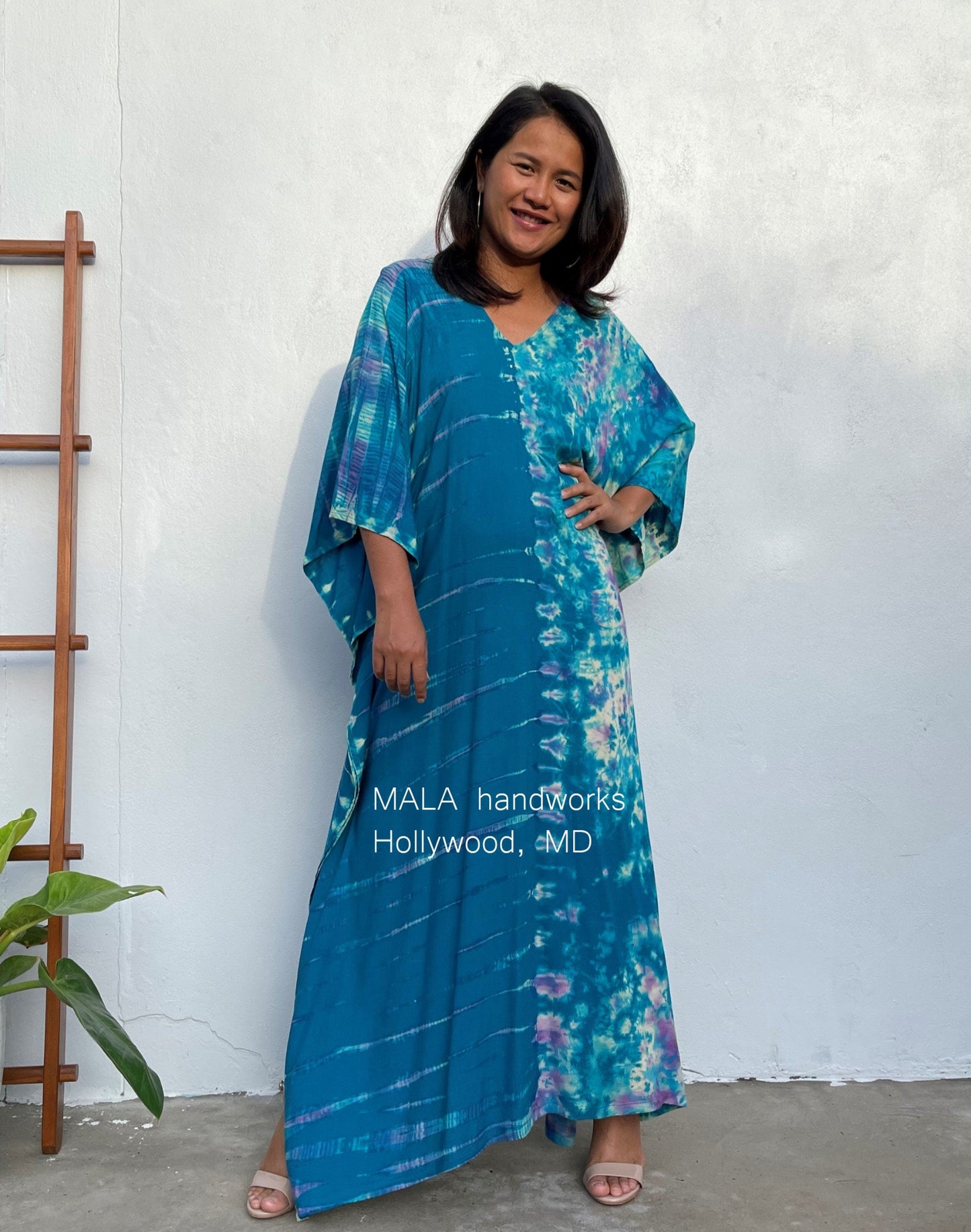 Mala Kaftan in Blue Teal Tie Dye