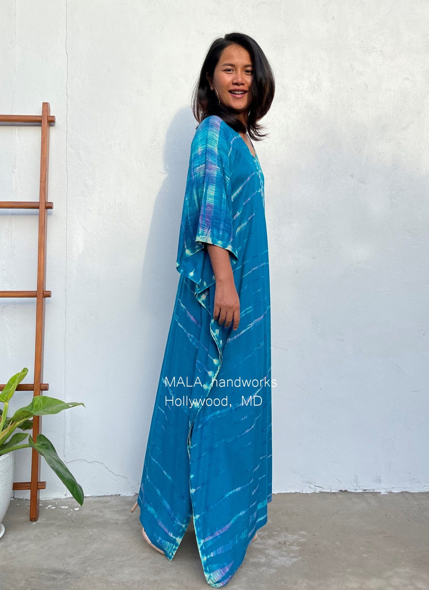 Mala Kaftan in Blue Teal Tie Dye