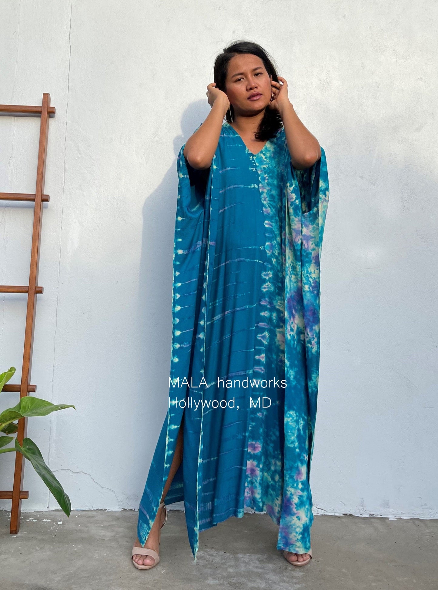 Mala Kaftan in Blue Teal Tie Dye