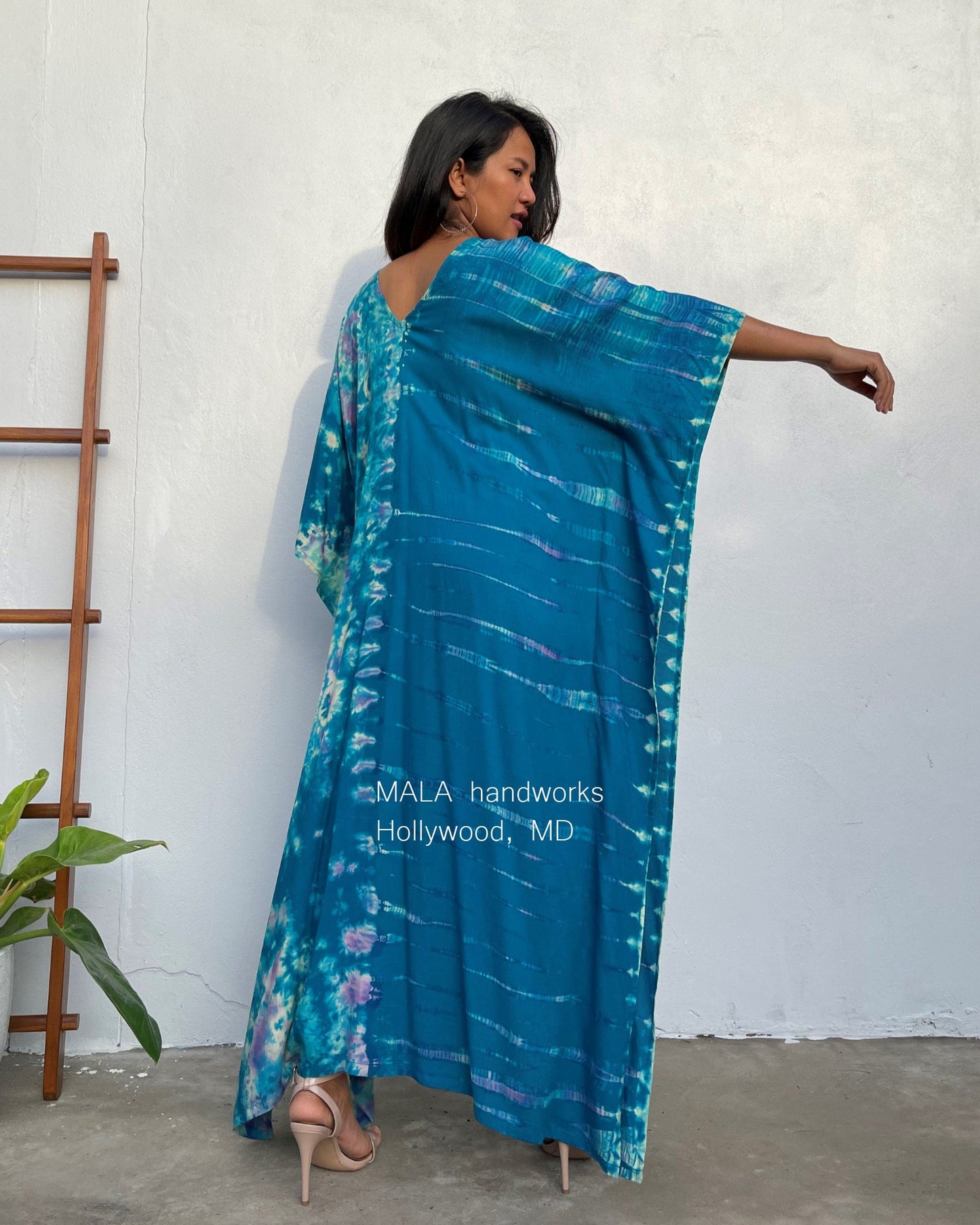 Mala Kaftan in Blue Teal Tie Dye