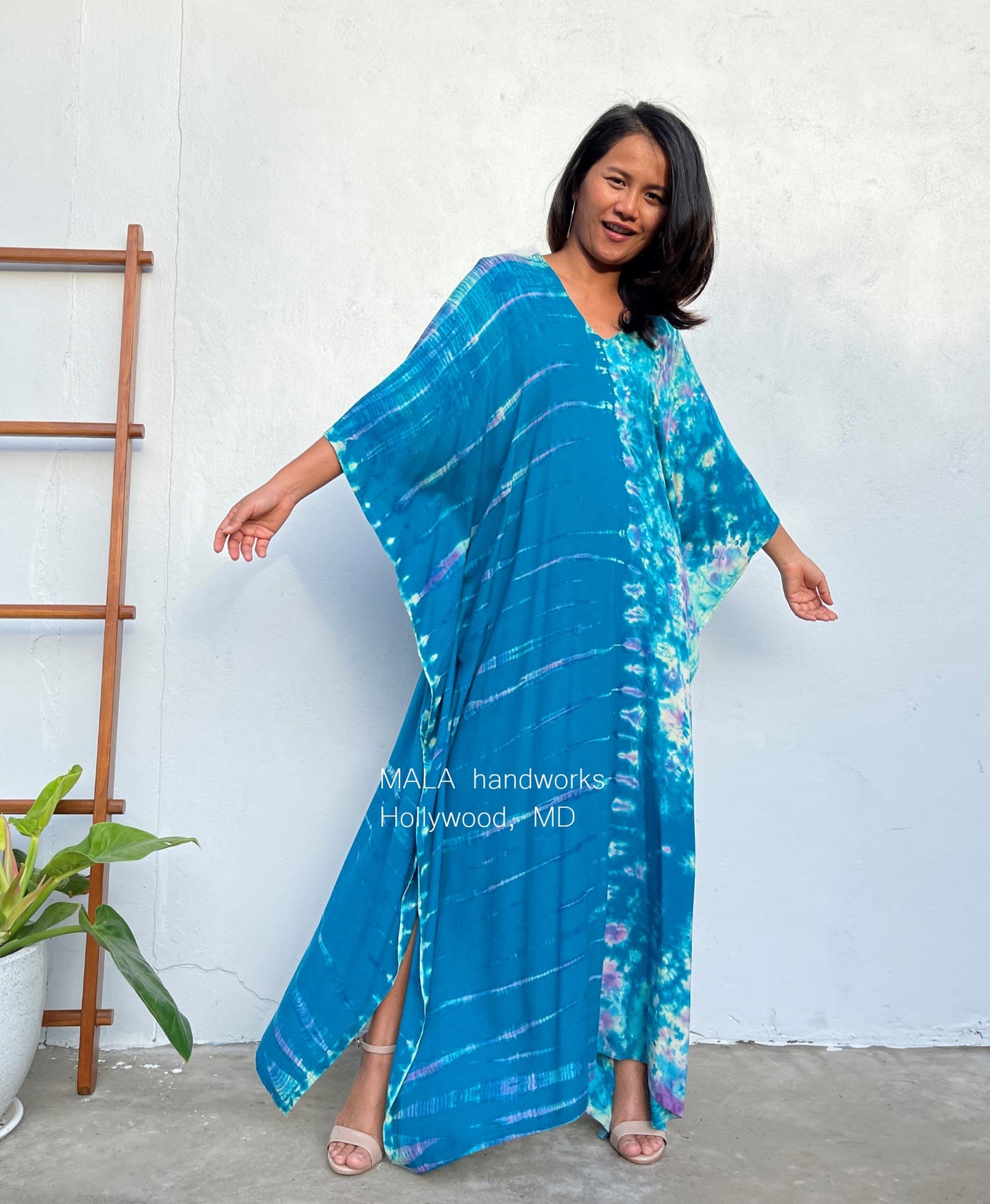 Mala Kaftan in Blue Teal Tie Dye