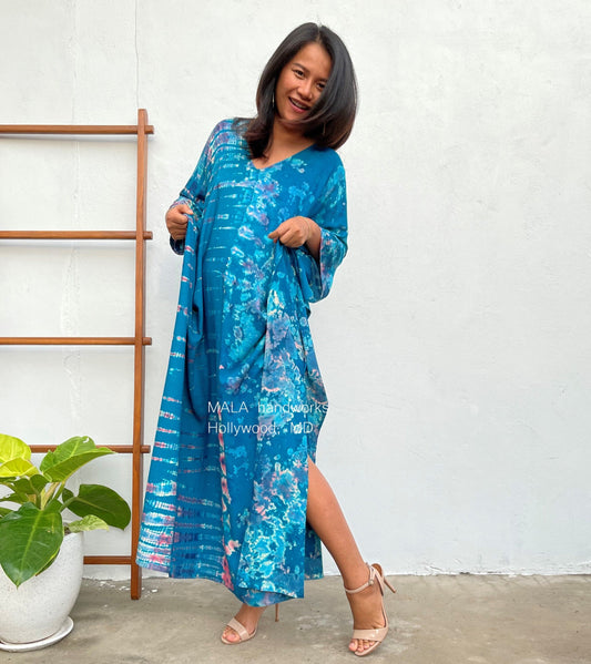 Mala Kaftan in Blue Teal Tie Dye