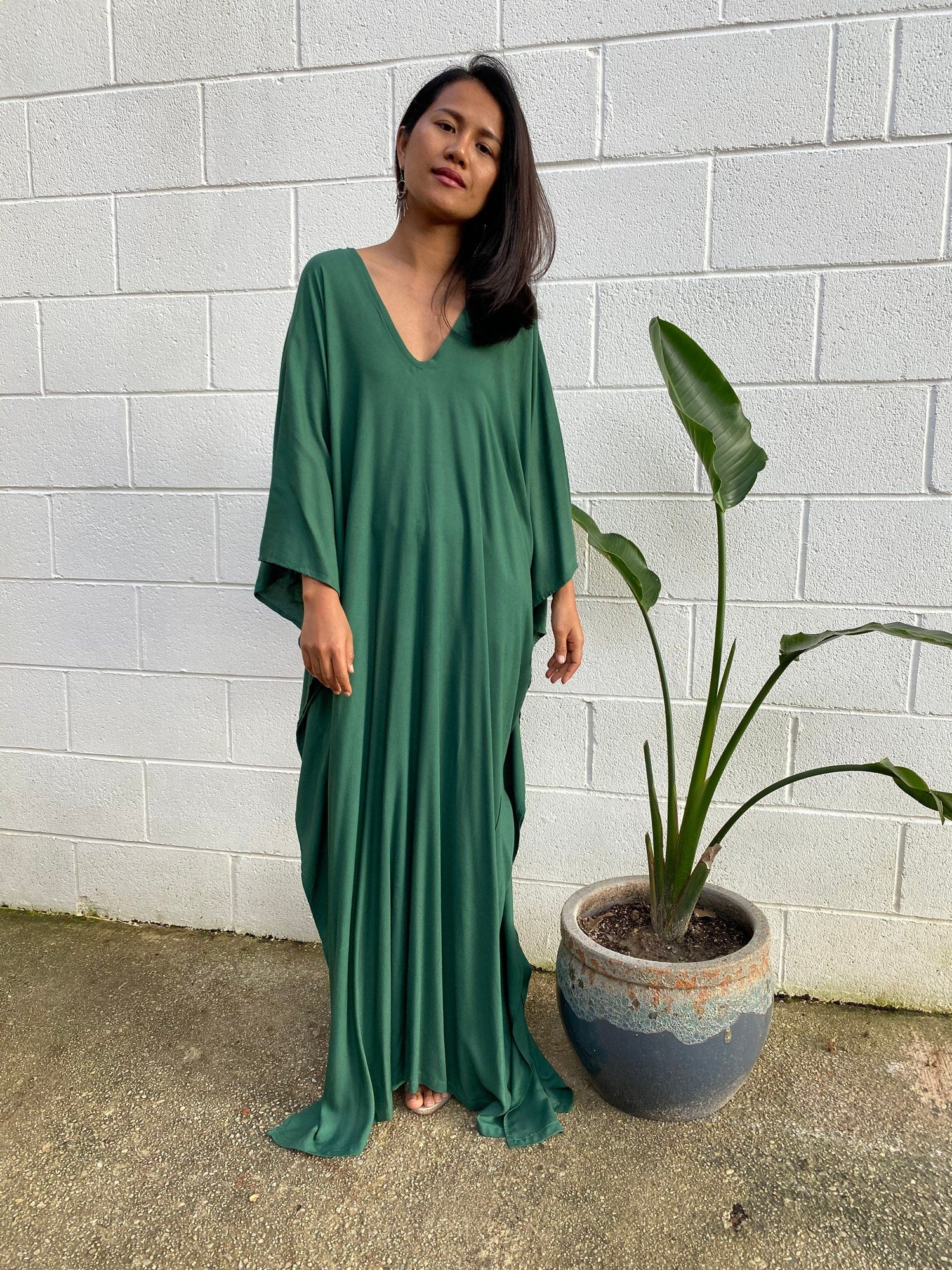 Mala Kaftan in Solid Jade Green