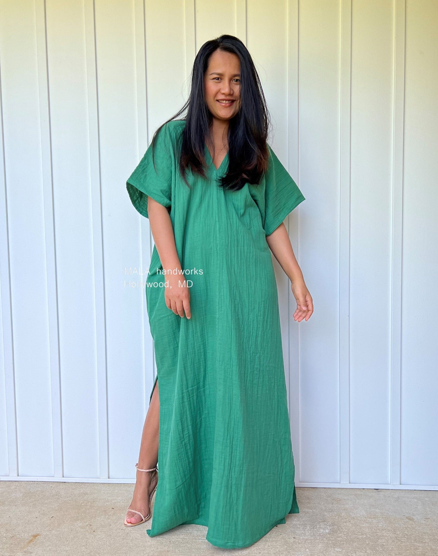 Gloria Double Gauze Cotton Kaftan in Emerald Green