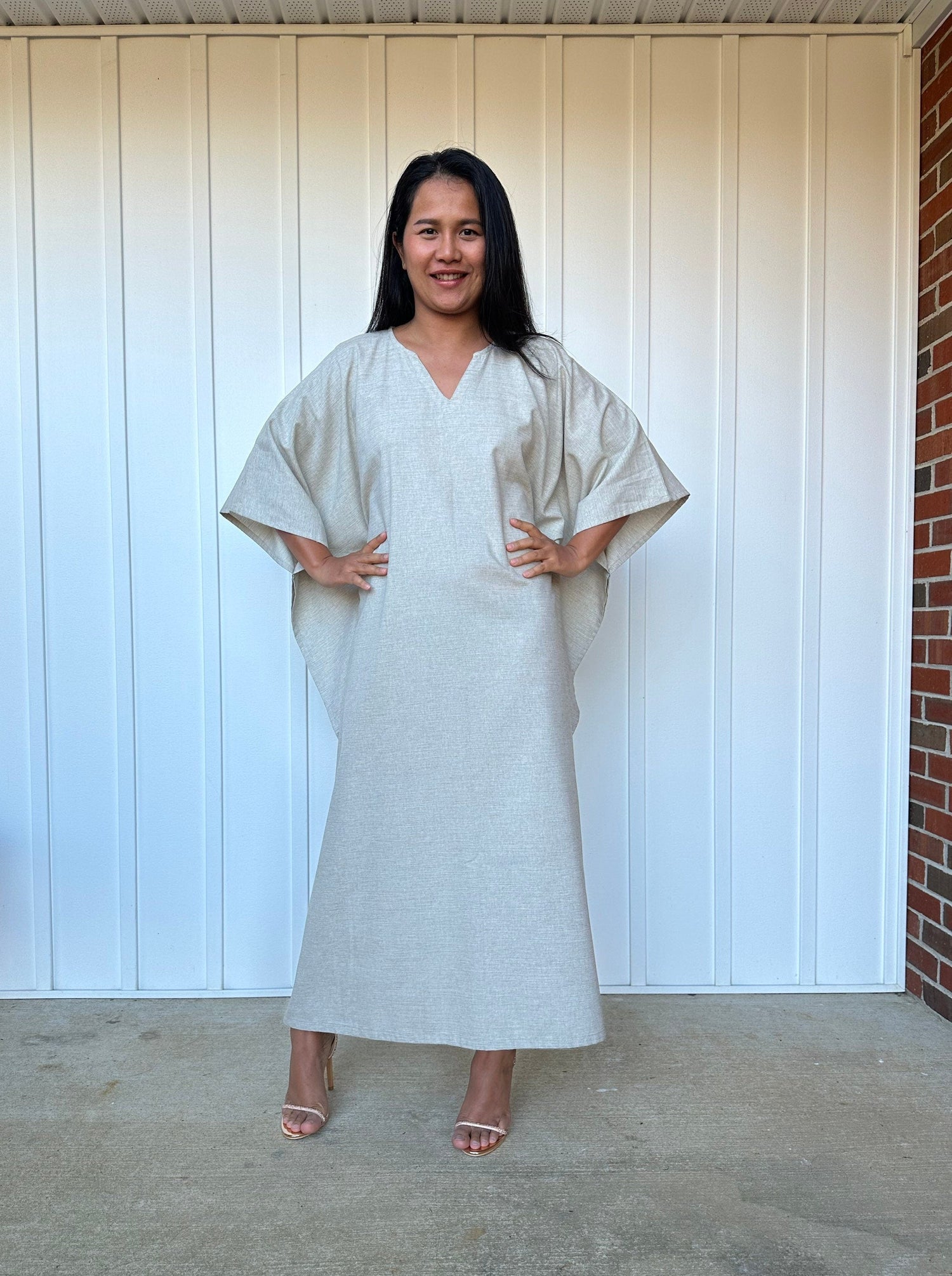 Evelyn Cotton Kaftan in Stone