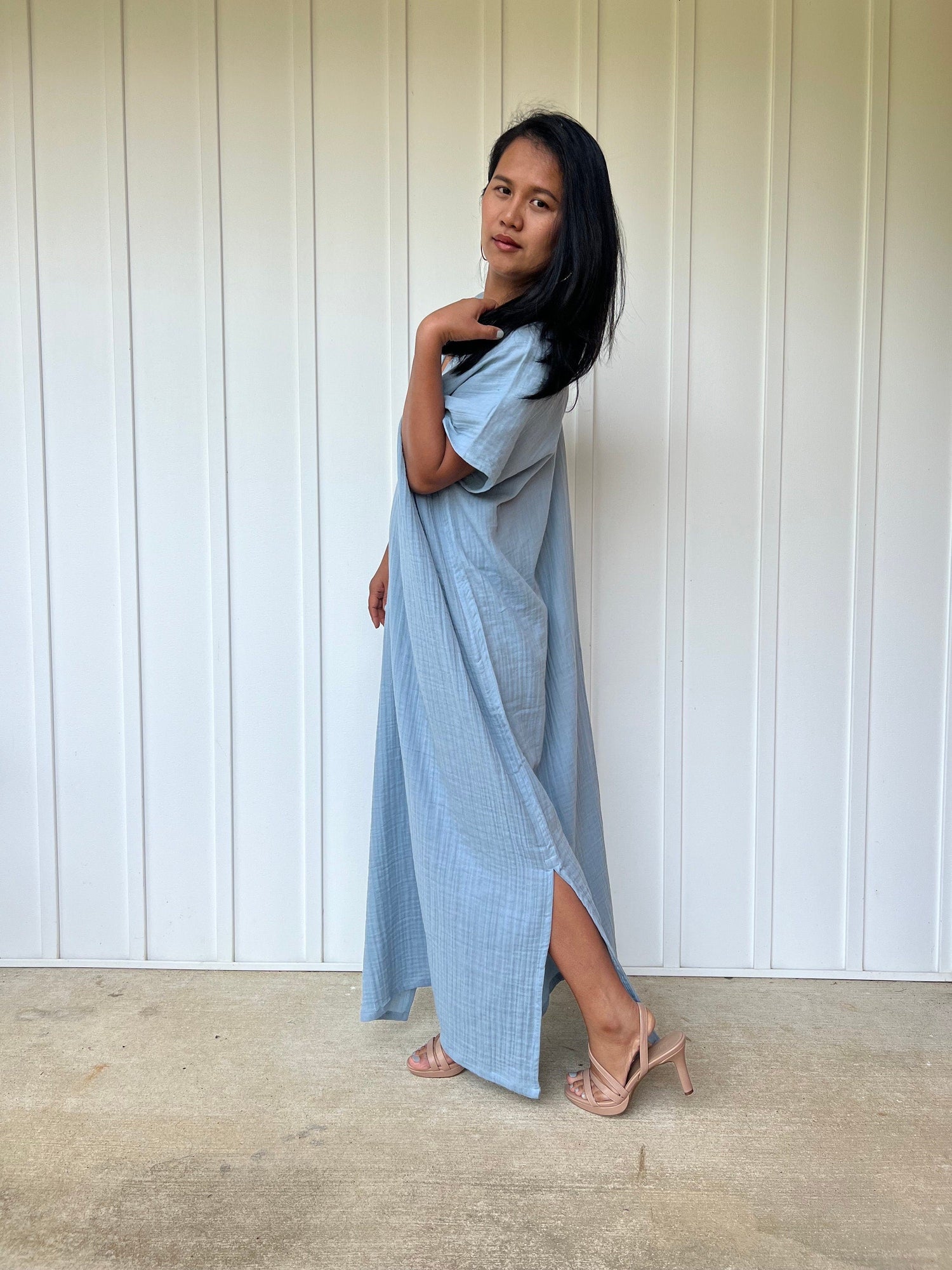 Mala Handworks Daria Cotton Kaftan in Mist