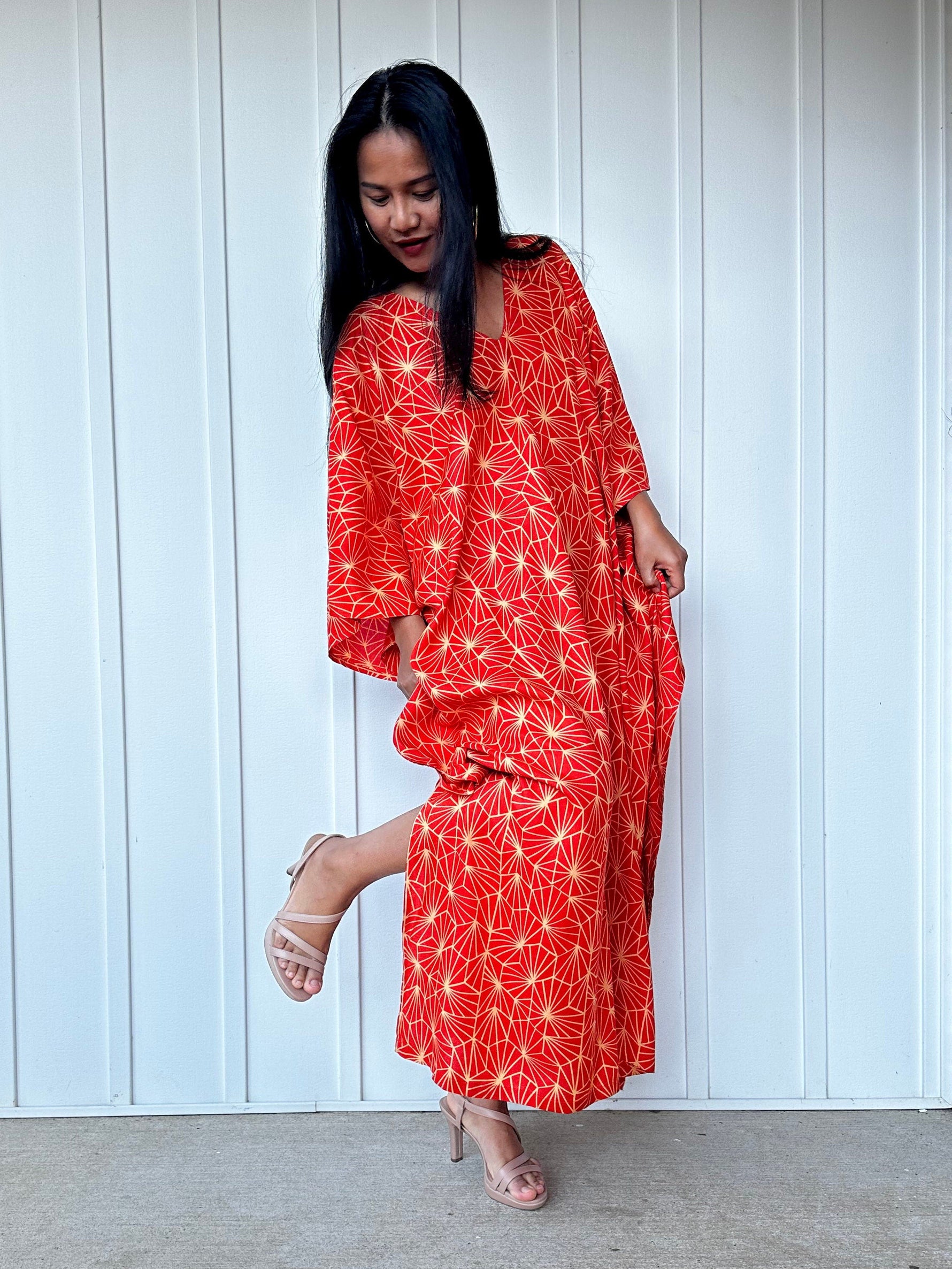 Mala Handworks Luna Prism Mosaic Kaftan in Orange