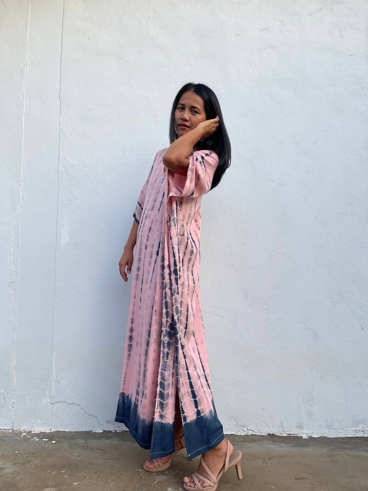 Nora Kaftan in Pink with Navy Tie Dye