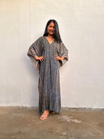 Amina Gray and Tangerine Striped Kaftan front view