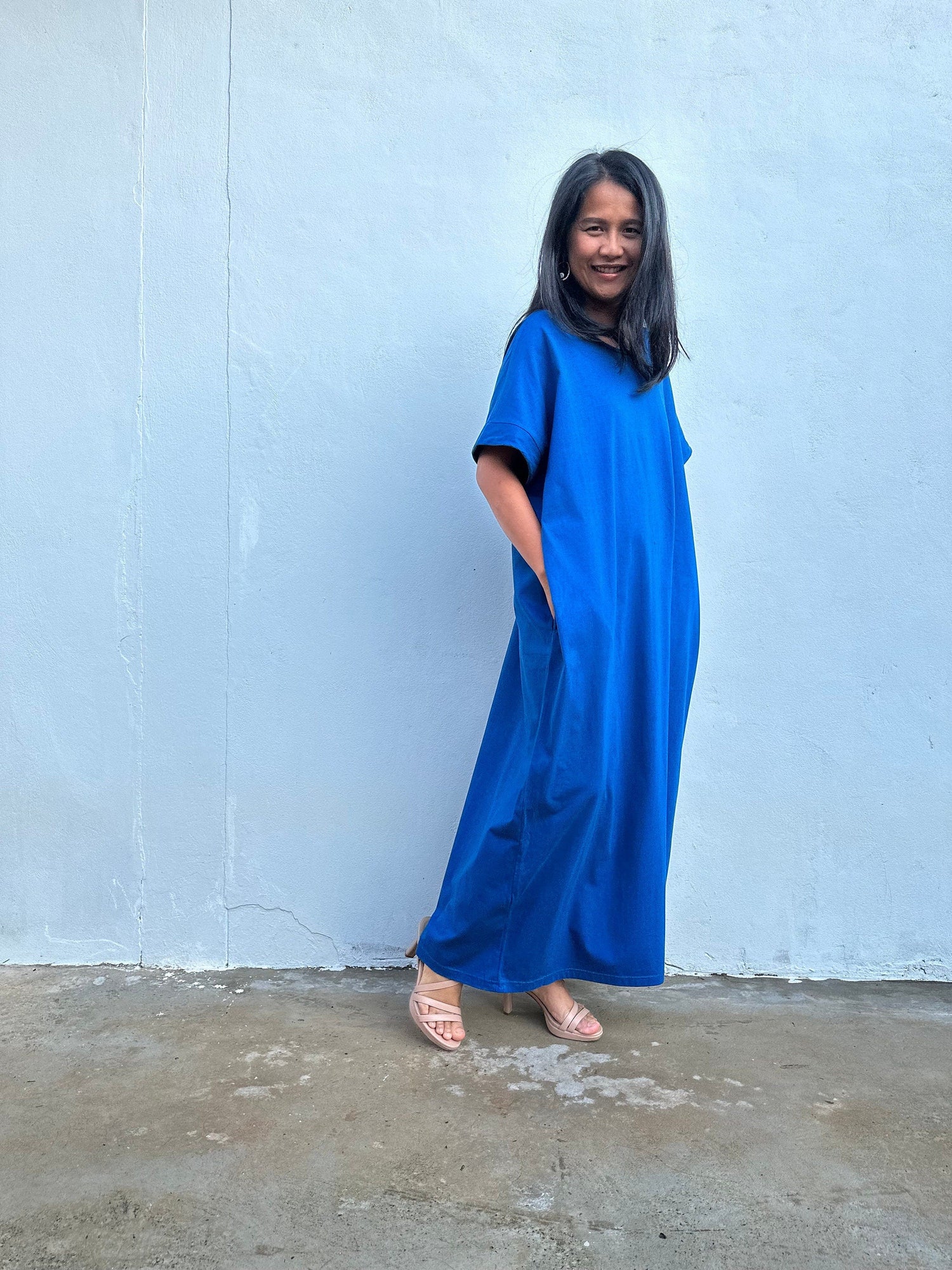 Alice Jersey Cotton Kaftan in Cornflower Blue