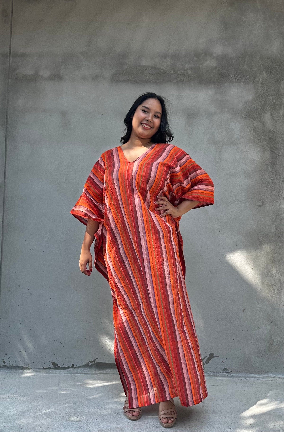 Ella Flame Striped Kaftan front view