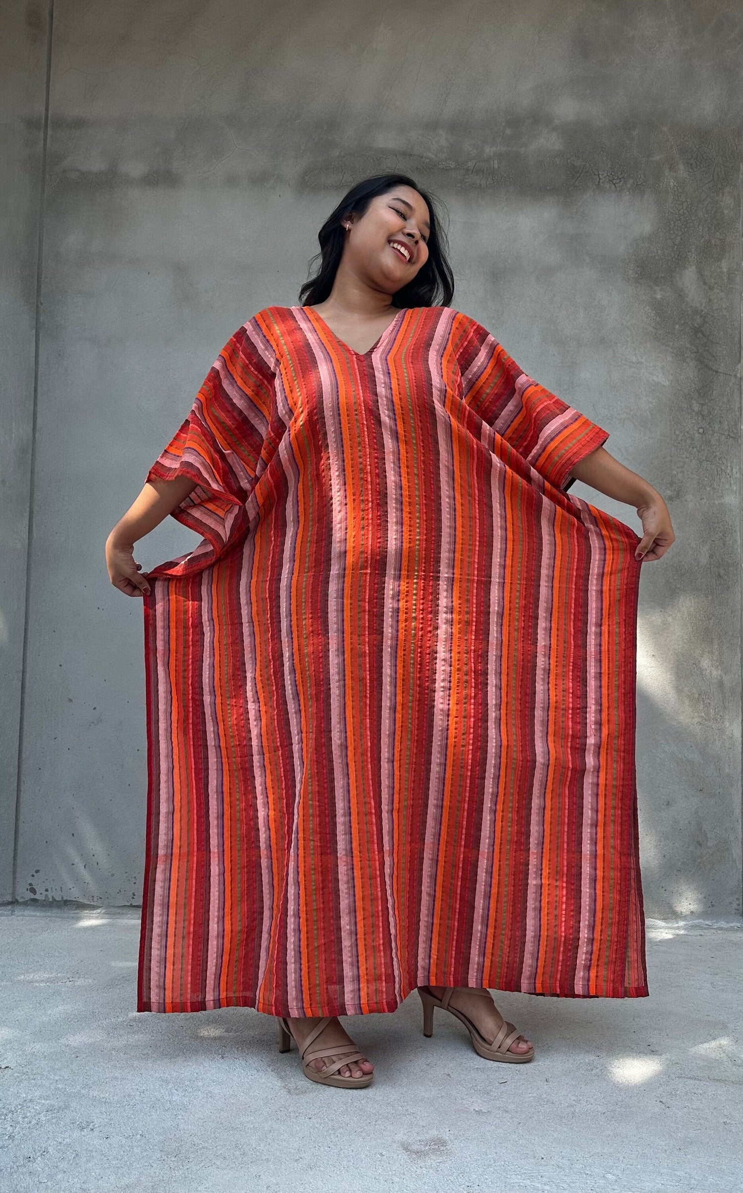 Ella Plus Size Cotton Kaftan with Flame Stripes