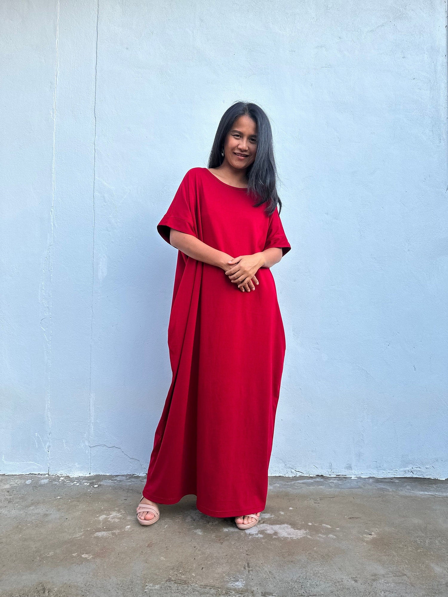 Alice Jersey Cotton Kaftan in Cherry