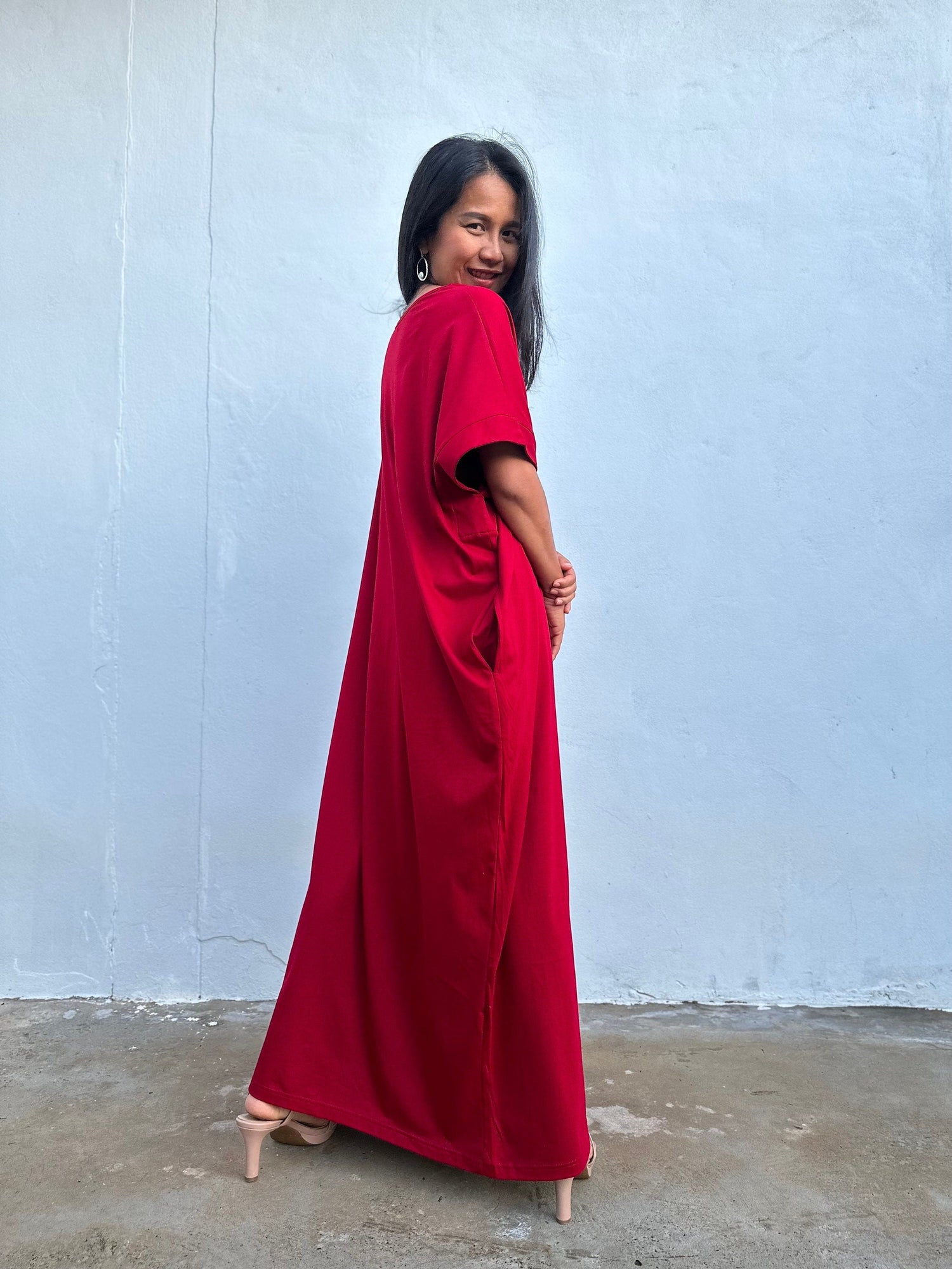 Alice Jersey Cotton Kaftan in Cherry