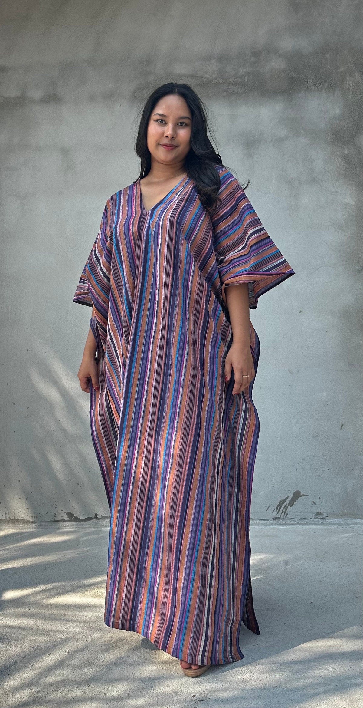 Ella Purple Striped Kaftan front view