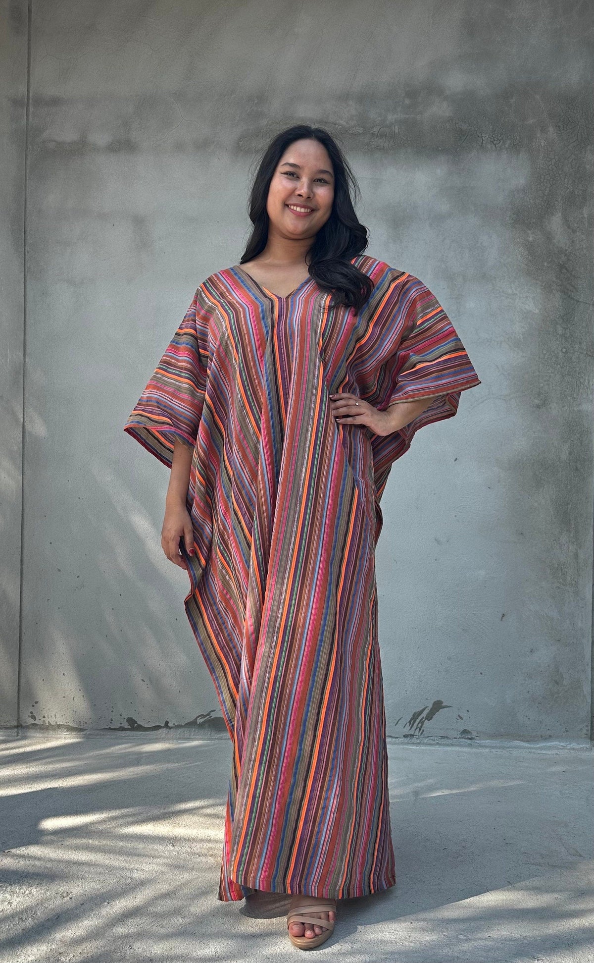 Ella Mauve Striped Kaftan front view