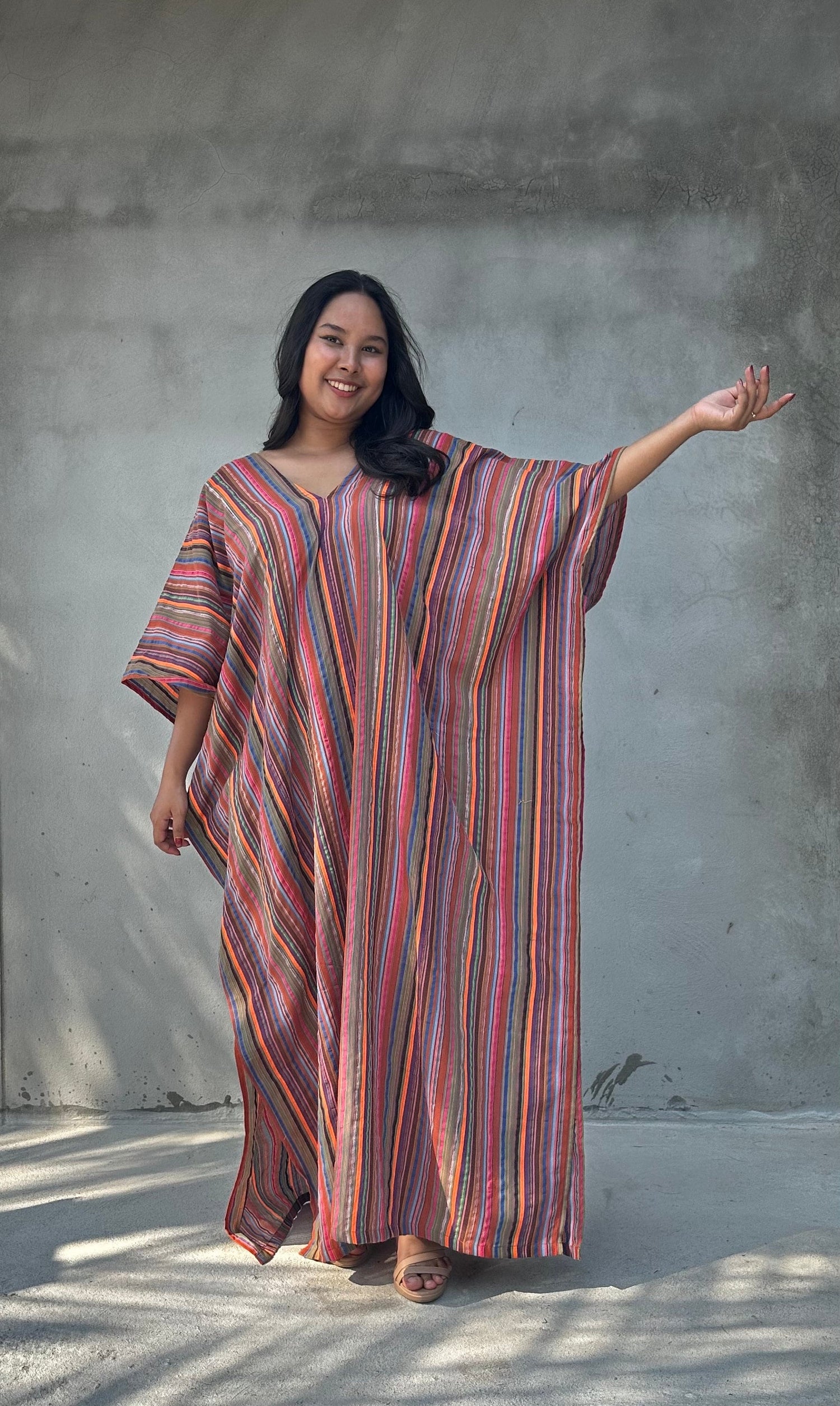Ella Plus Size Cotton Kaftan with Mauve Stripes