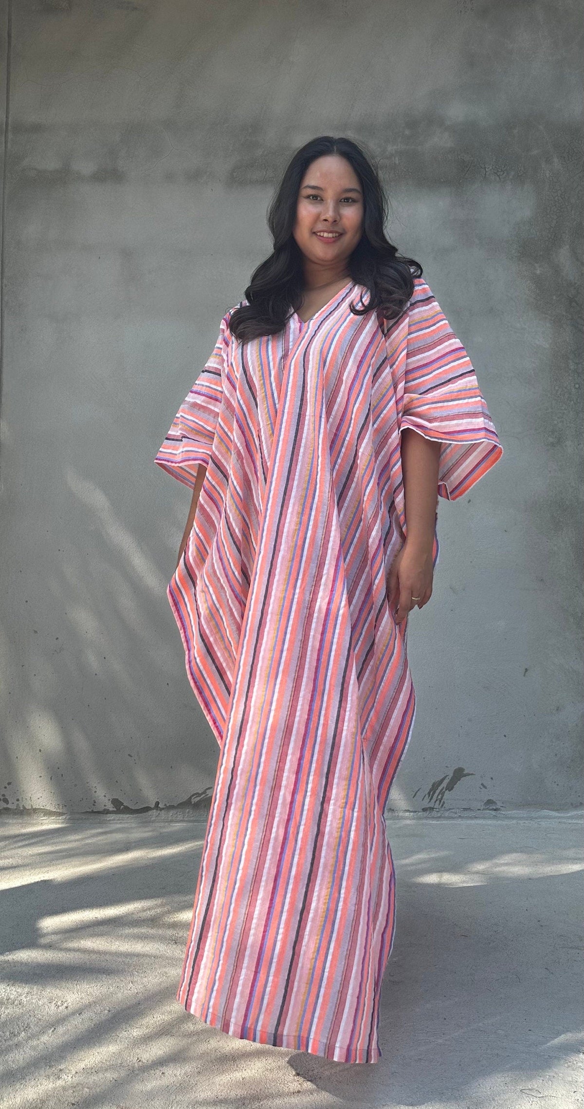 Ella Bubblegum Striped Kaftan front view