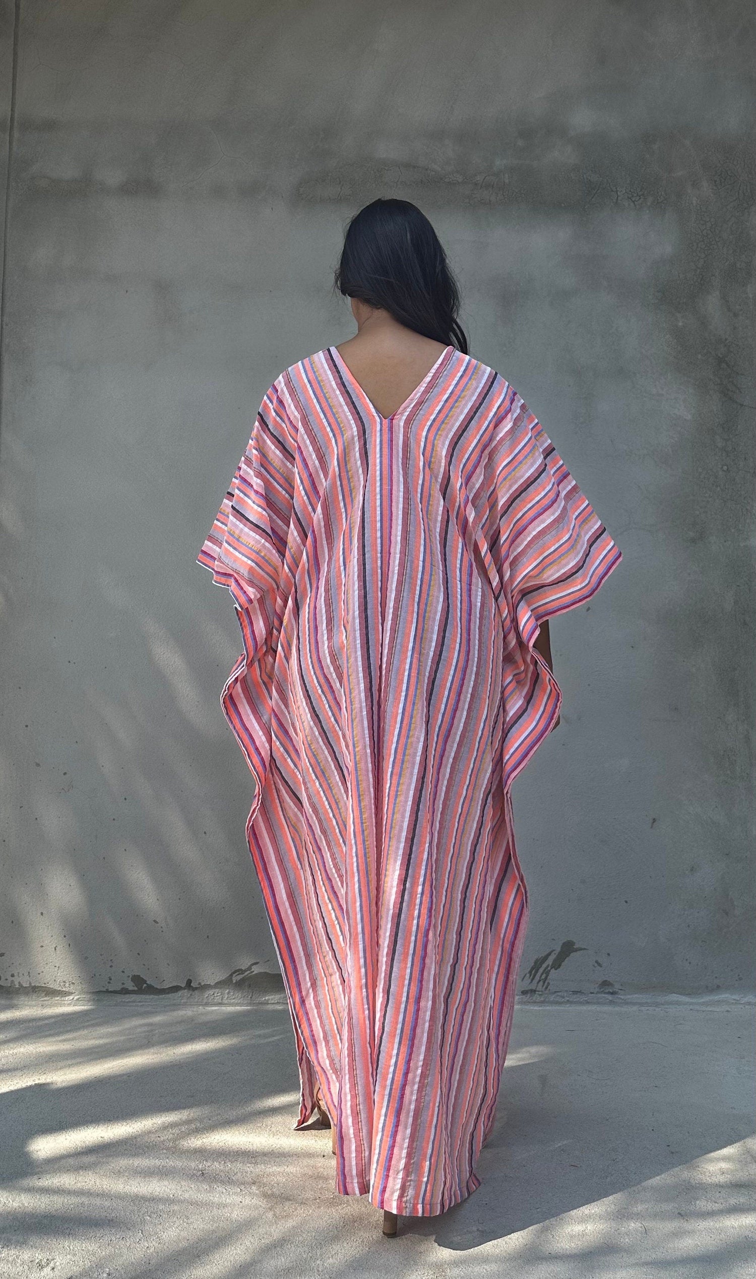 Ella Plus Size Cotton Kaftan with Bubblegum Stripes
