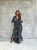 Amina Black Polka Dot Kaftan front view