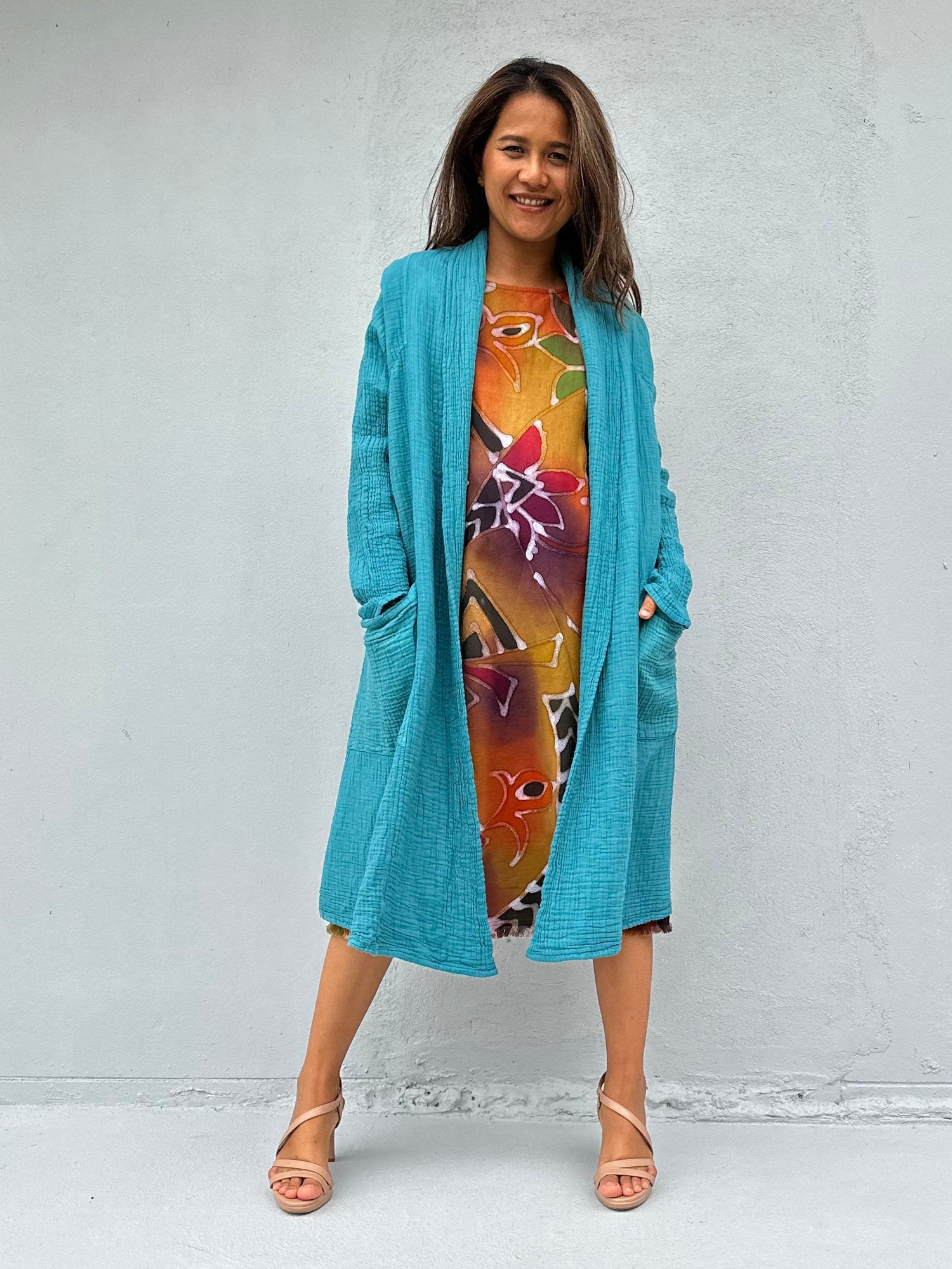 Yara Open Cotton Cardigan in Turquoise