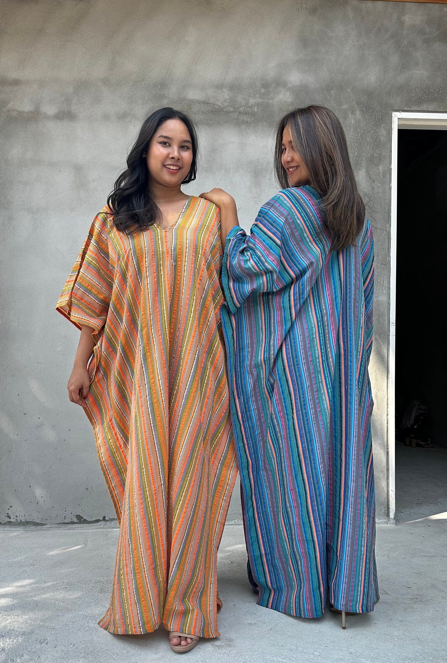 Ella Plus Size Cotton Kaftan with Orange Stripes