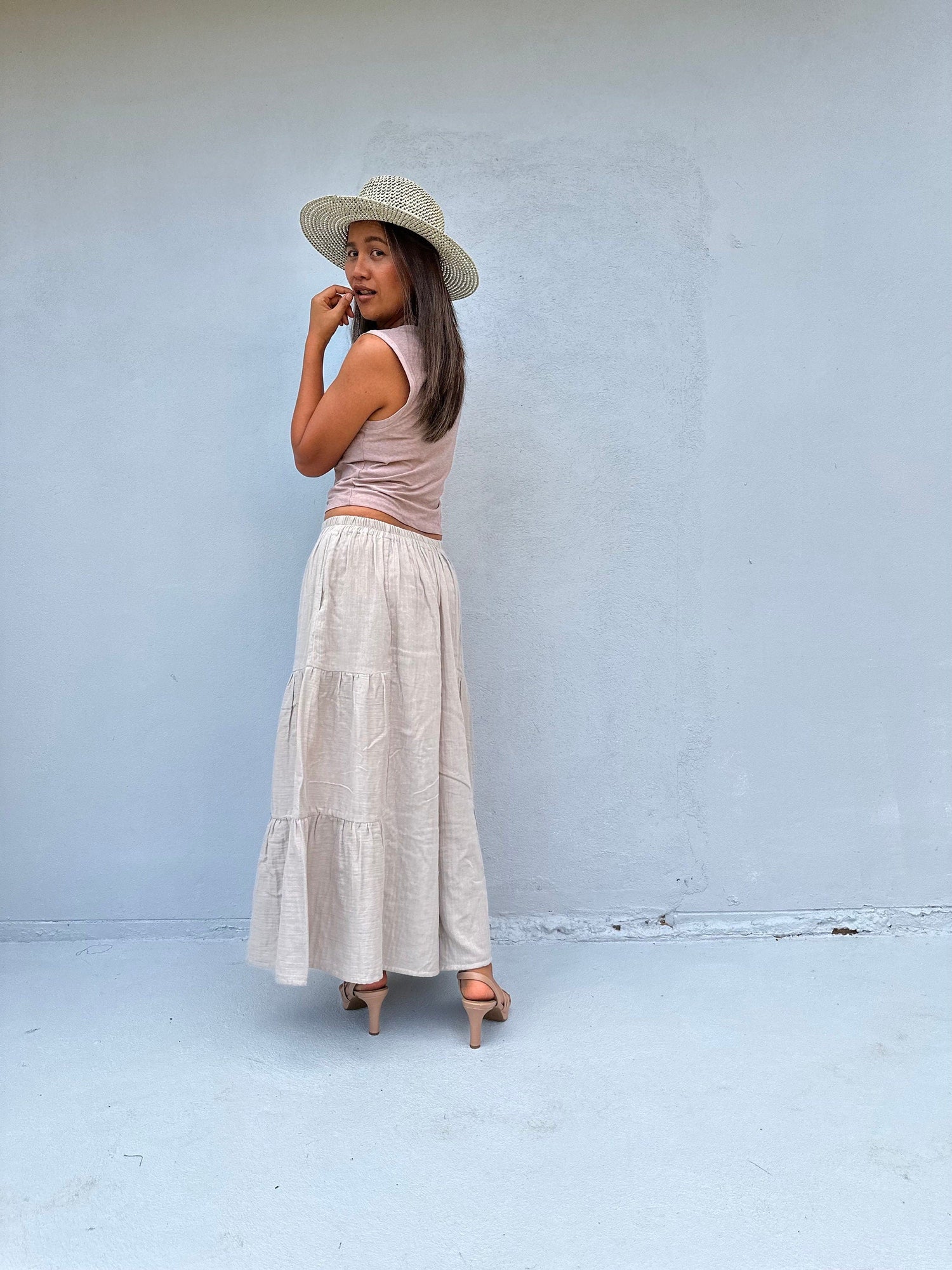 Tala Wide Leg Cotton Pants in Tan